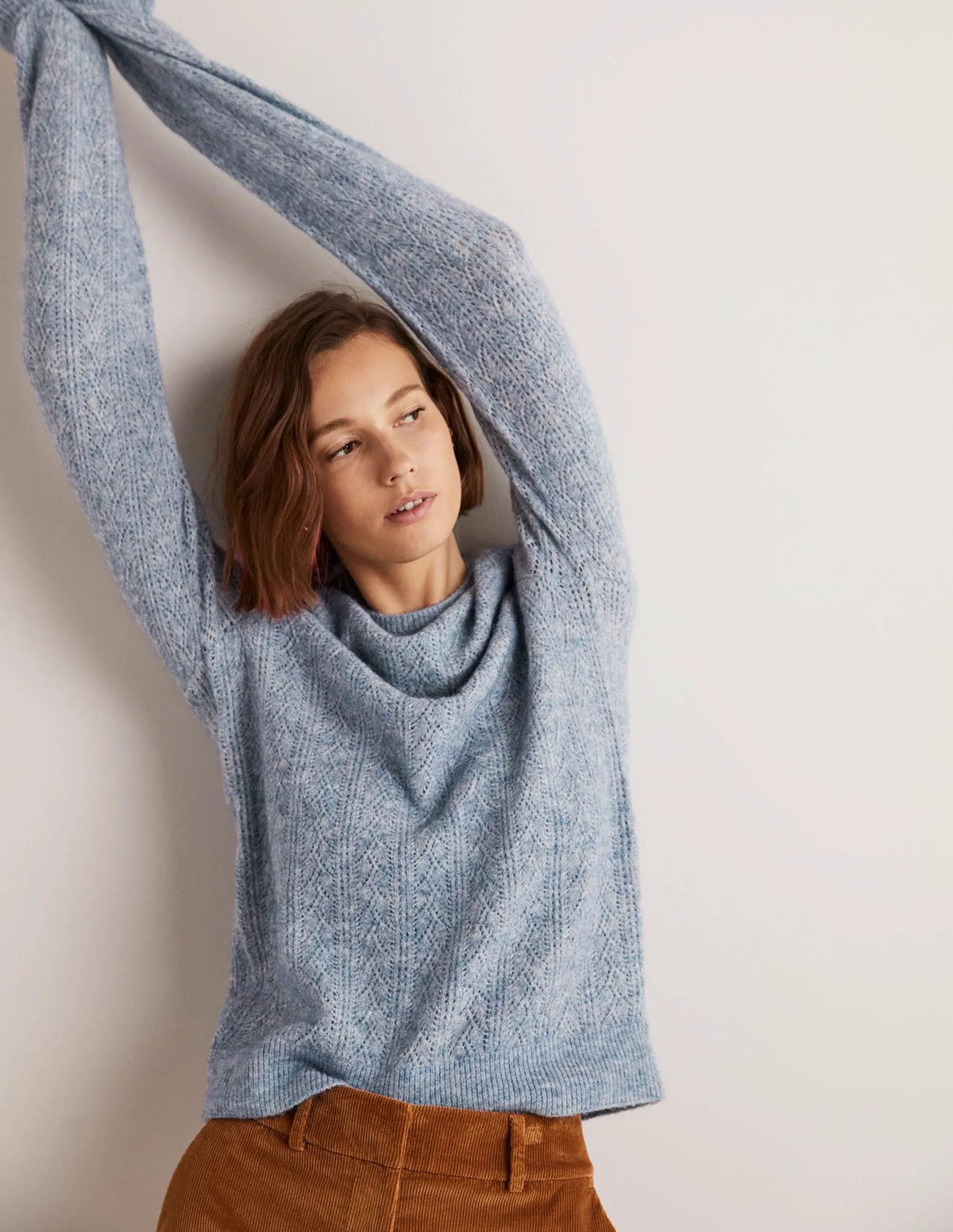 Fluffy Pointelle Sweater-Corporal Blue Melange