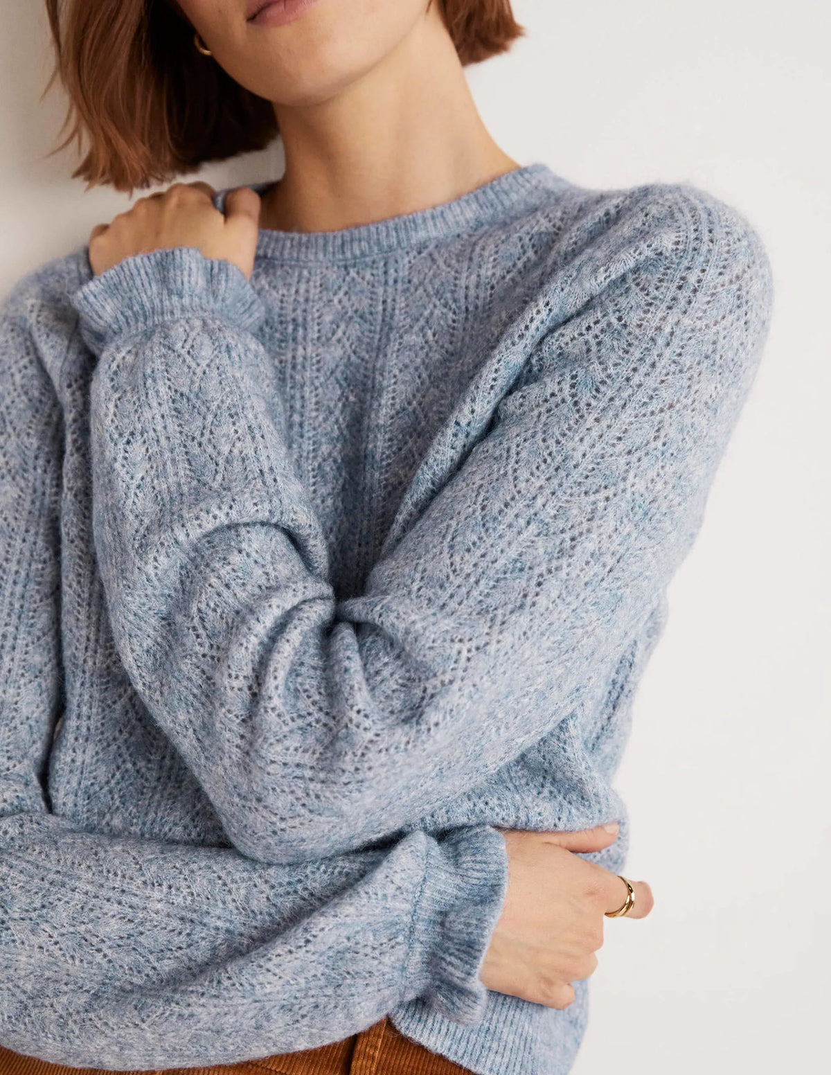 Fluffy Pointelle Sweater-Corporal Blue Melange