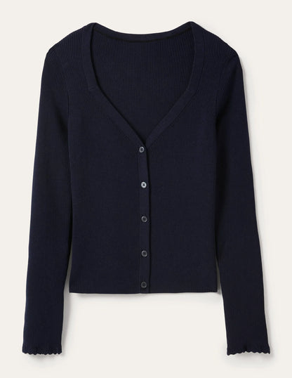 Ribbed Sweetheart Cardigan-Navy