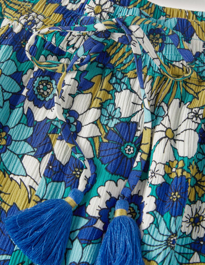 Crinkle Tapered Pants-Emerald, Bloom Garden