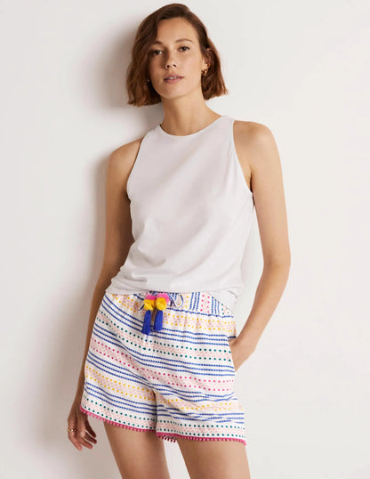 Pull On Cotton Shorts-Multi Dobby Stripe