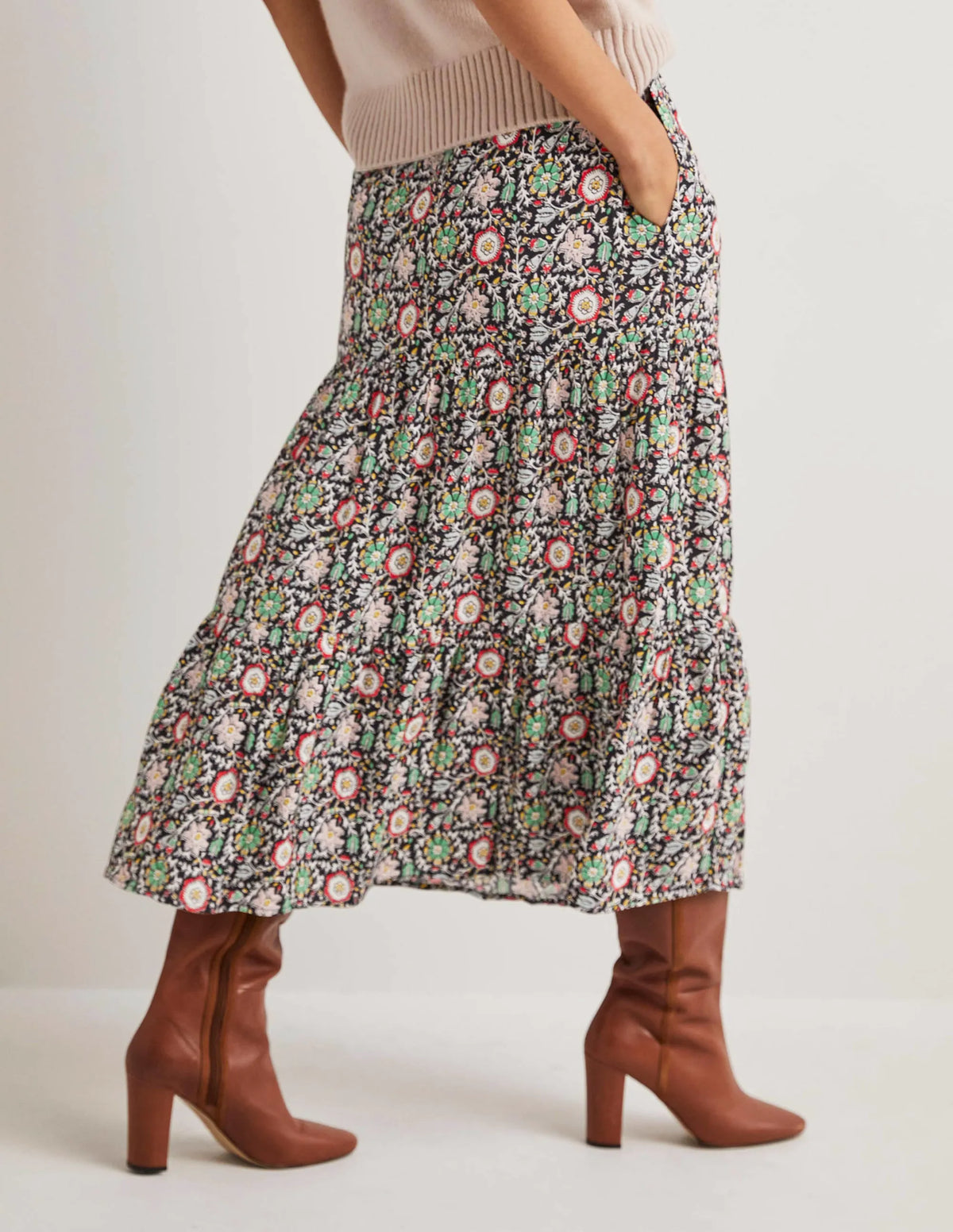 Tiered Midi Skirt-Multi, Enchanting Twig