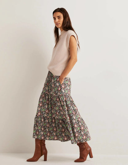 Tiered Midi Skirt-Multi, Enchanting Twig
