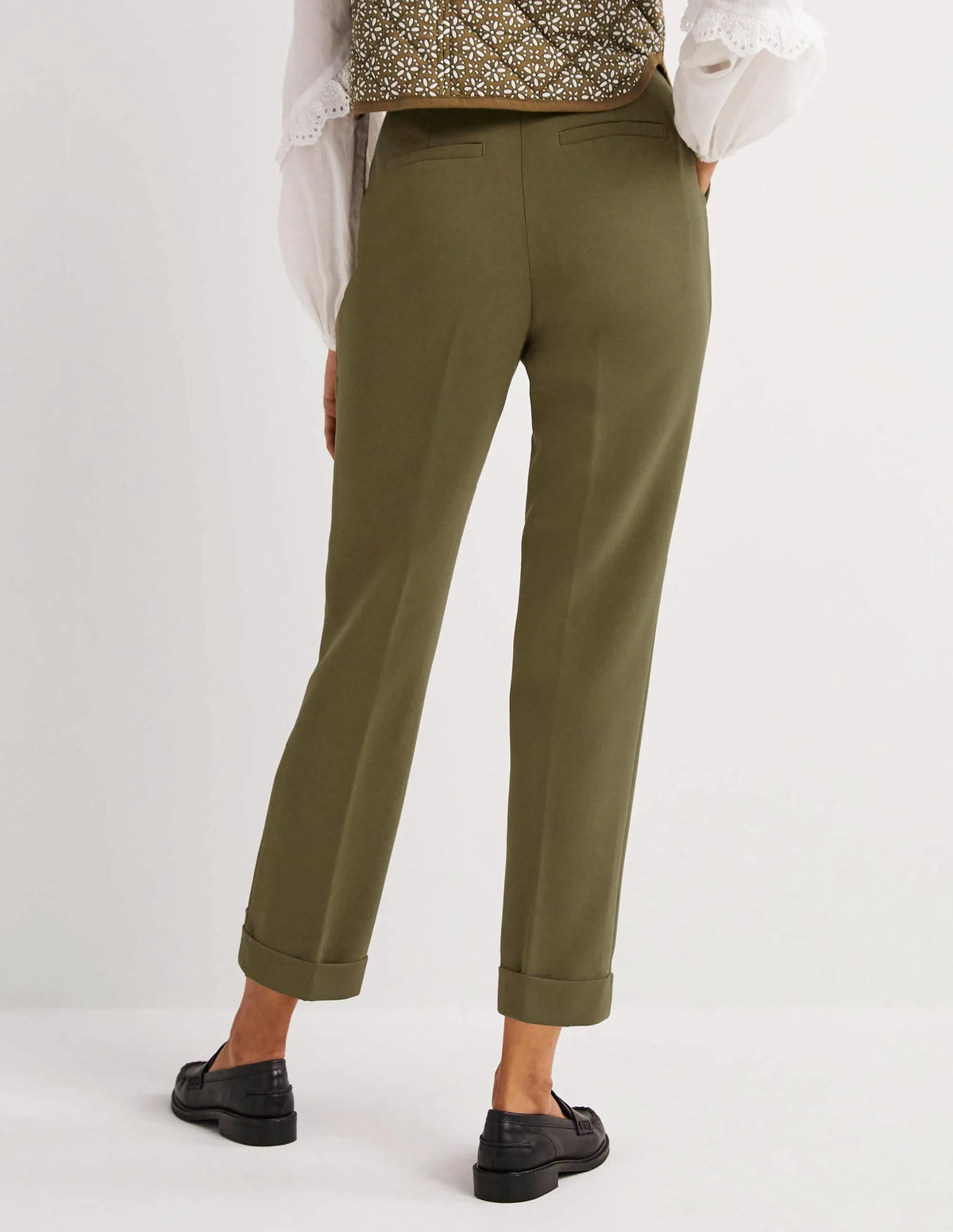 Tailored Turn Up Trousers-Basil Green