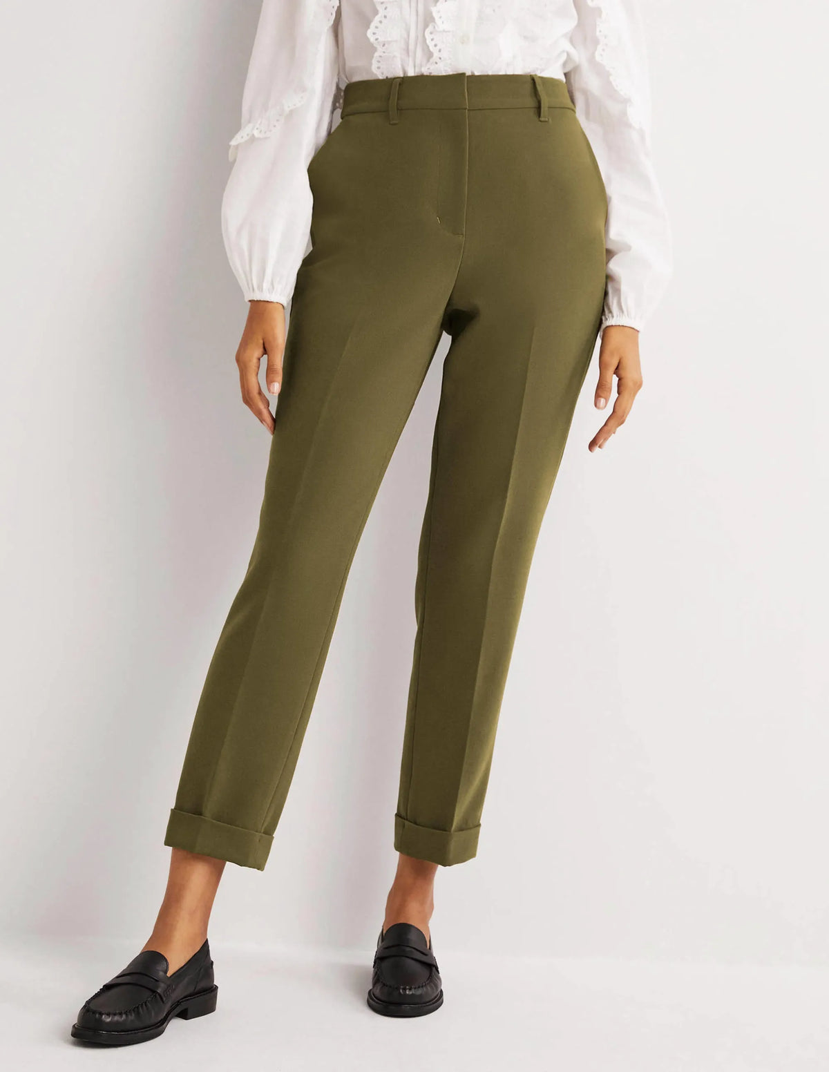 Tailored Turn Up Trousers-Basil Green