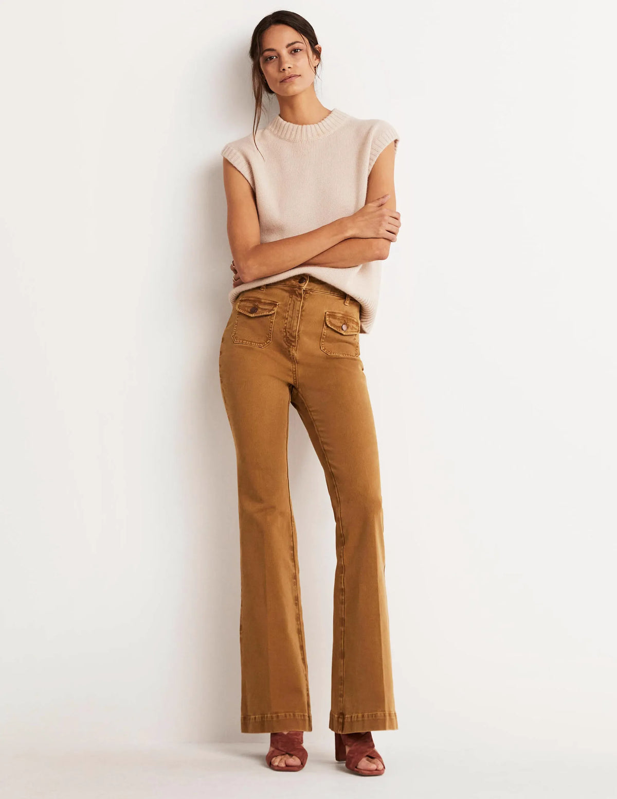 High Waist Flare Pants-Butterscotch Brown