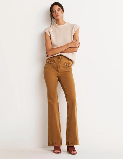 High Waist Flare Pants-Butterscotch Brown