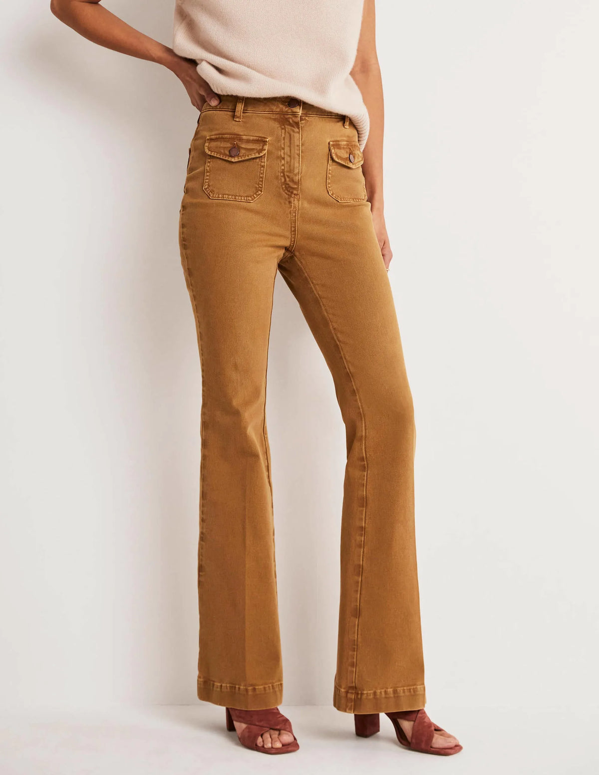 High Waist Flare Pants-Butterscotch Brown