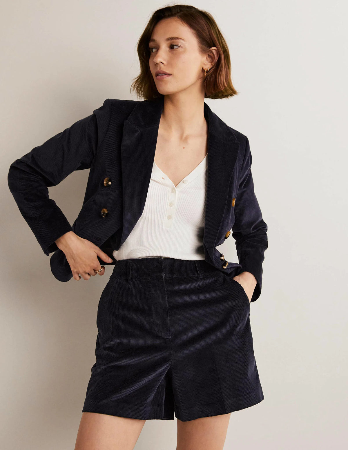 High Waist Shorts-Navy