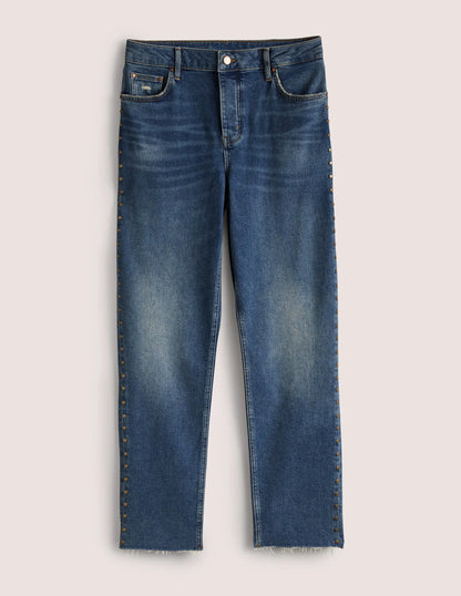 Relaxed Straight Studded Jeans-Mid Vintage, Stud