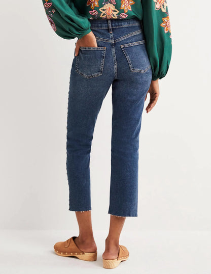 Relaxed Straight Studded Jeans-Mid Vintage, Stud