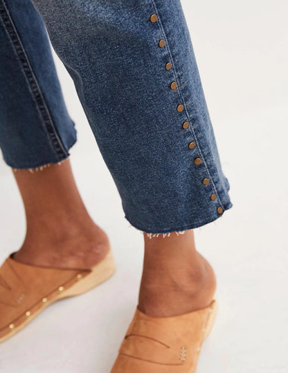 Relaxed Straight Studded Jeans-Mid Vintage, Stud