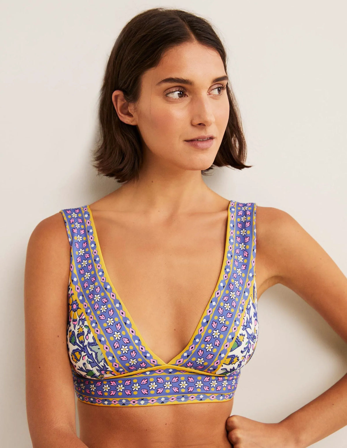 Porto V-neck Bikini Top-Ivory, Enchanting Twig