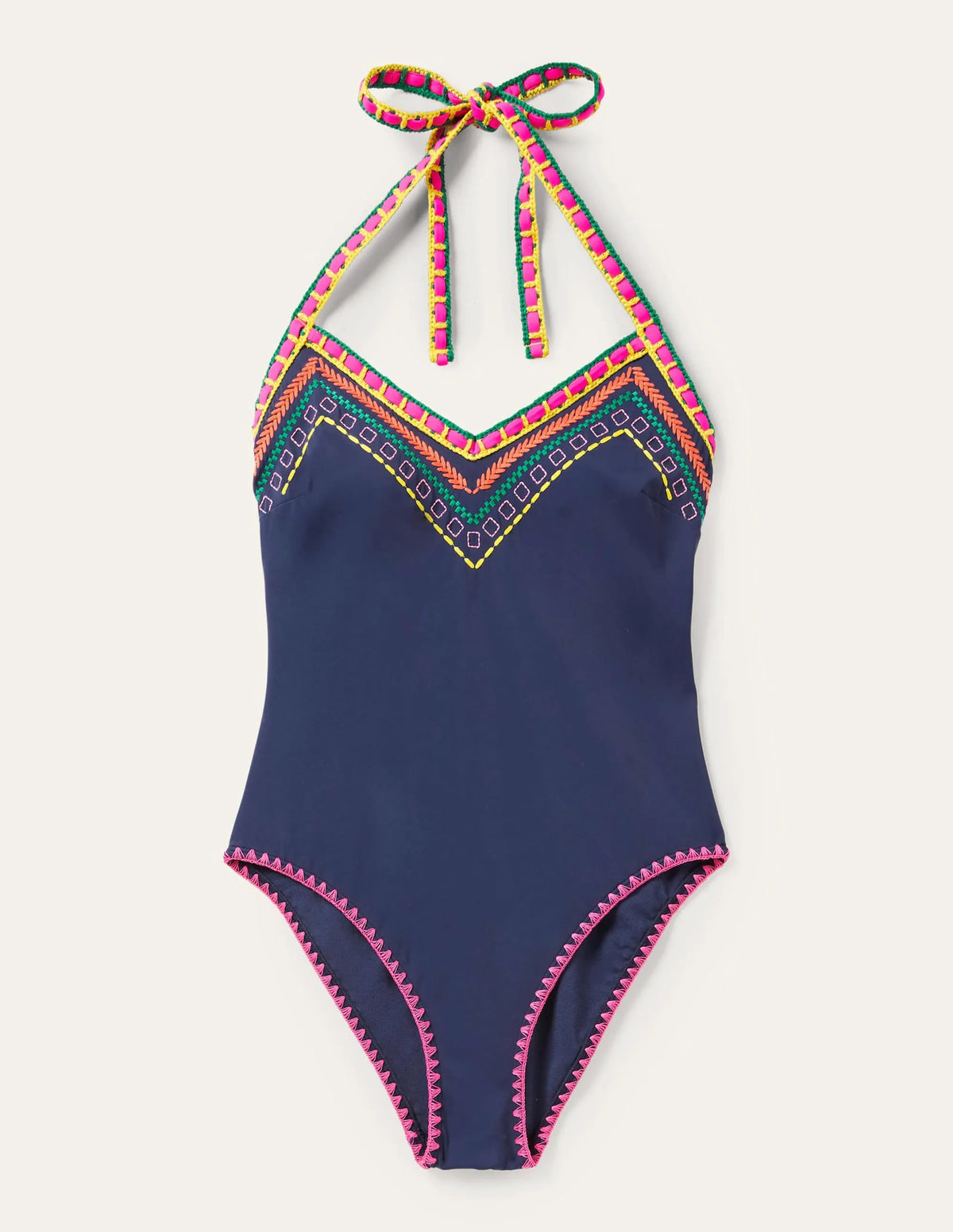 V-neck Crochet Detail Swimsuit-French Navy