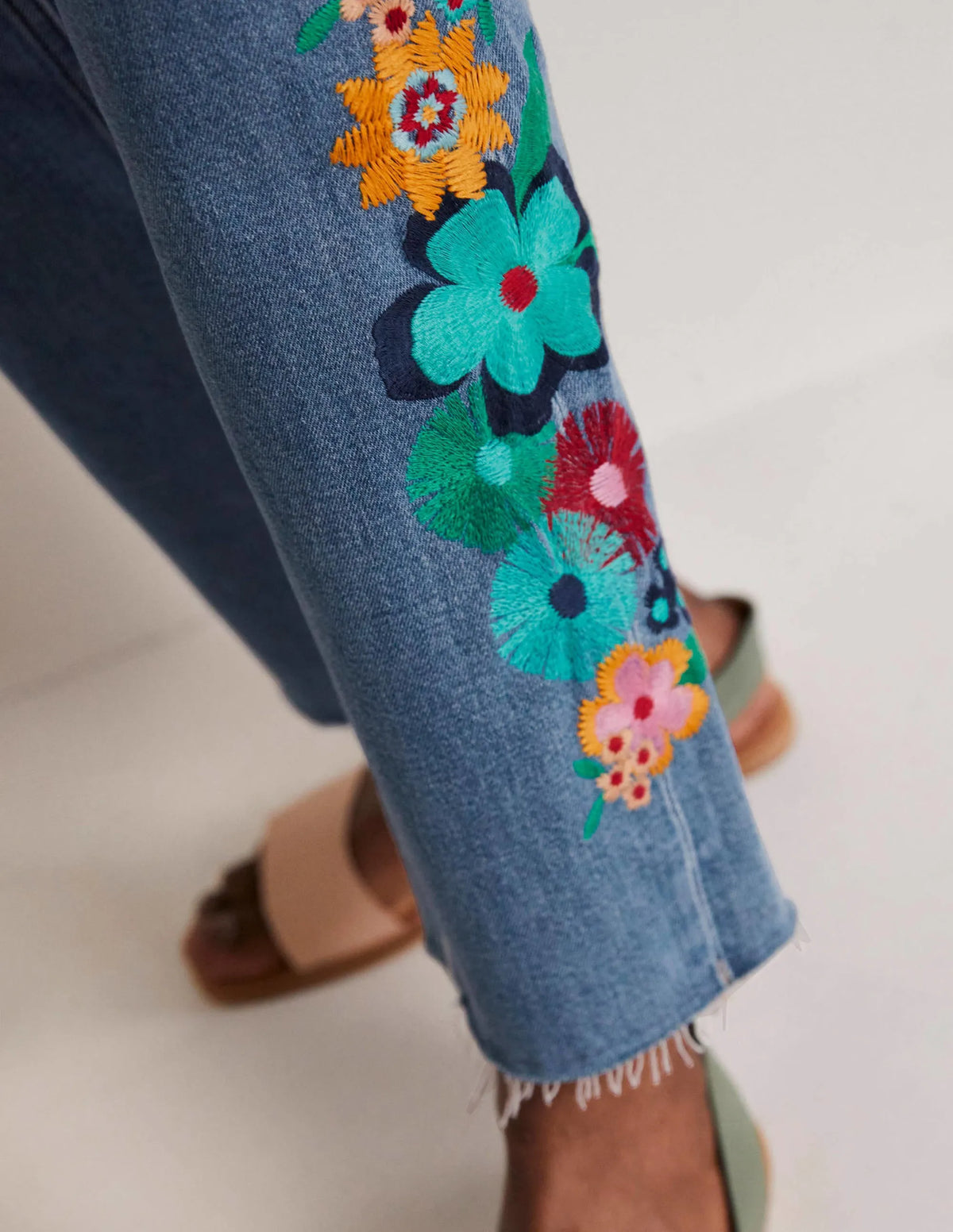 Relaxed Straight Jeans-Floral Multi Embroidery