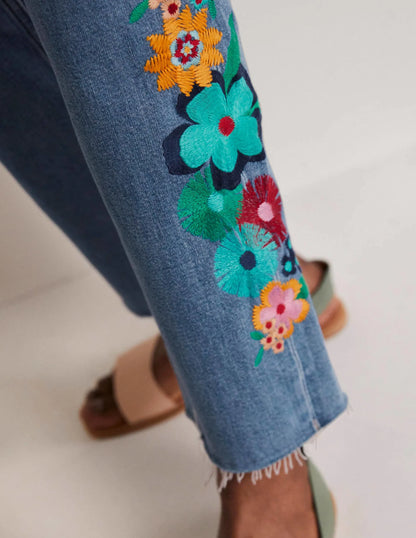 Relaxed Straight Jeans-Floral Multi Embroidery