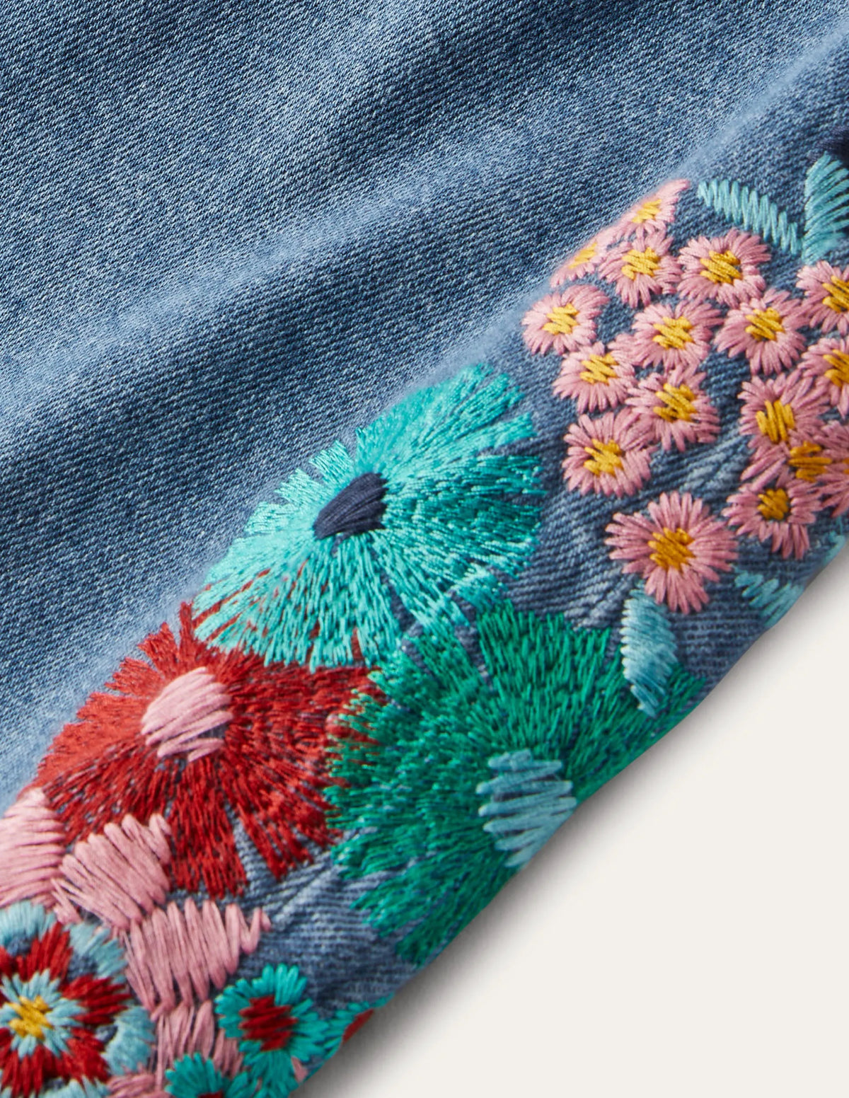 Relaxed Straight Jeans-Floral Multi Embroidery