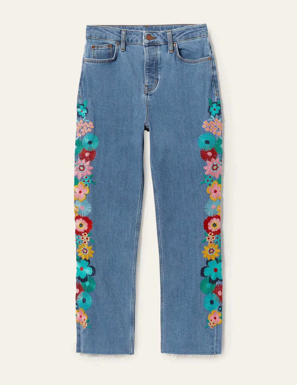 Relaxed Straight Jeans-Floral Multi Embroidery