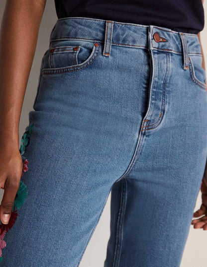 Relaxed Straight Jeans-Floral Multi Embroidery