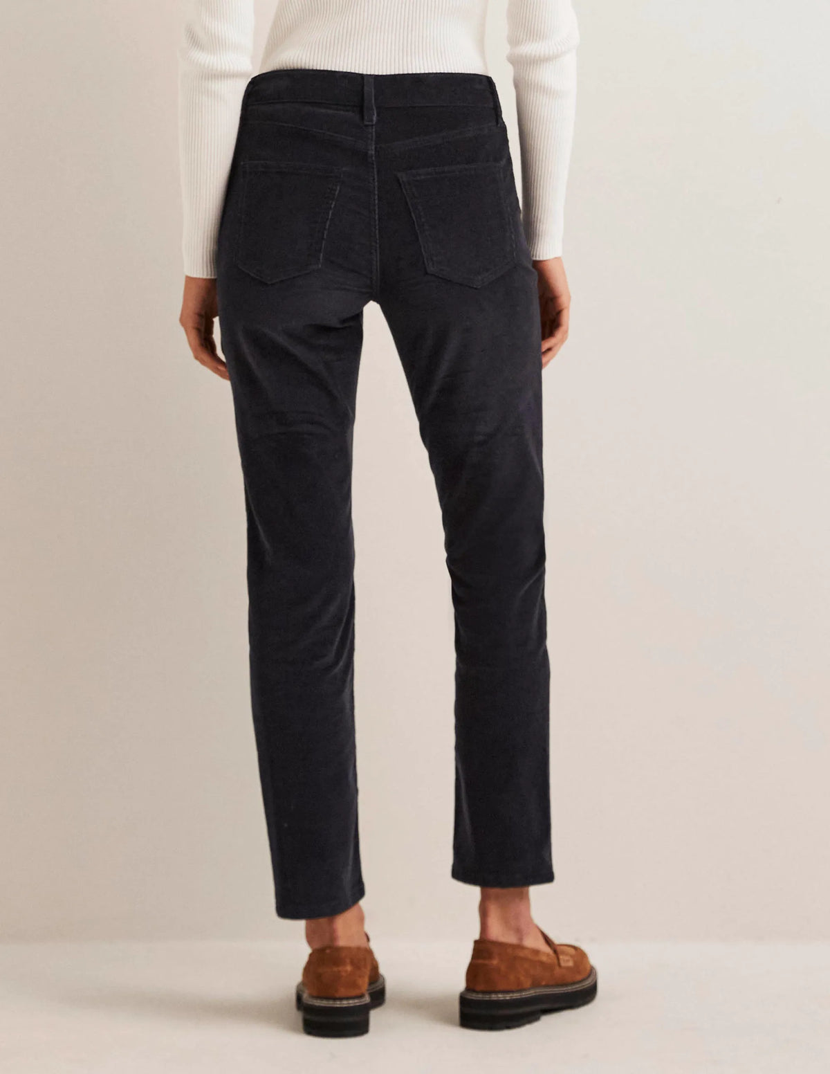 Corduroy Slim Straight Jeans-Navy