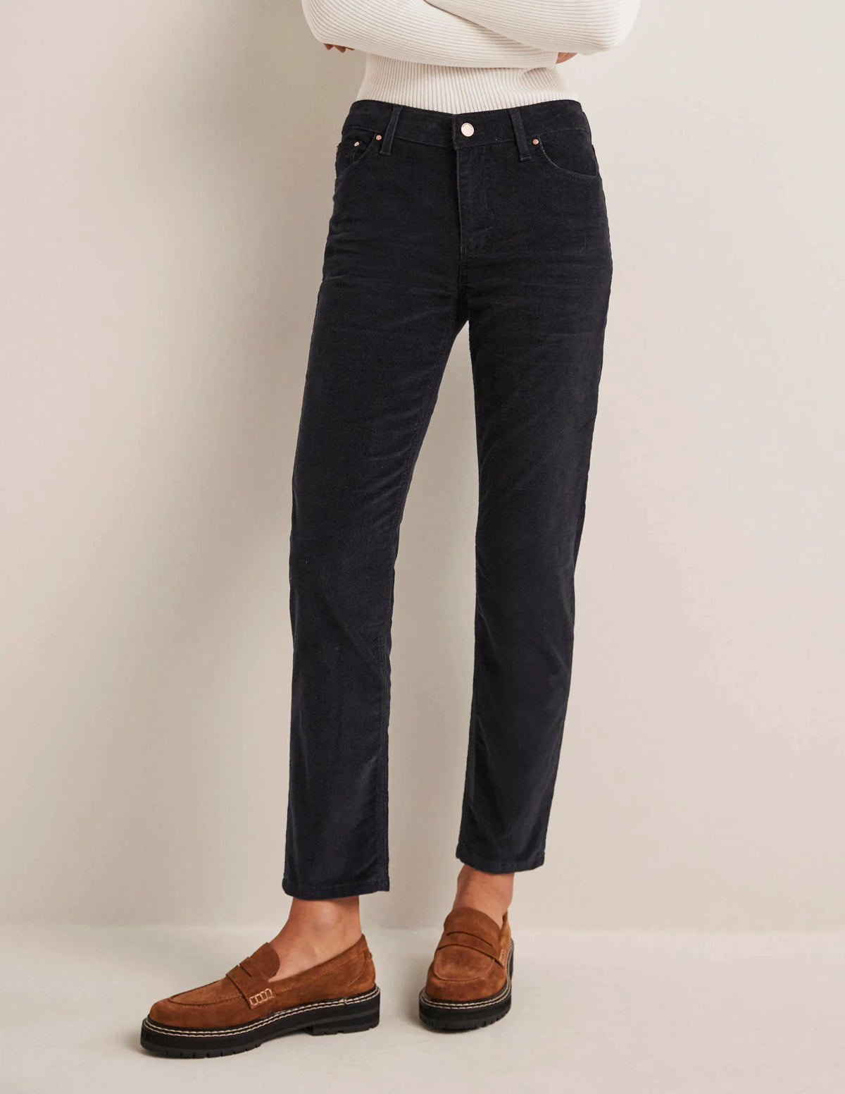 Corduroy Slim Straight Jeans-Navy