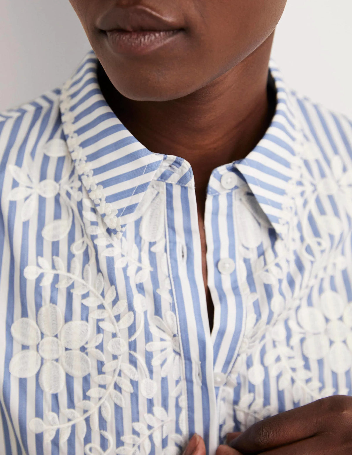 Relaxed Cotton Shirt-Ticking Stripe, Embroidered