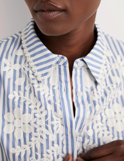 Relaxed Cotton Shirt-Ticking Stripe, Embroidered