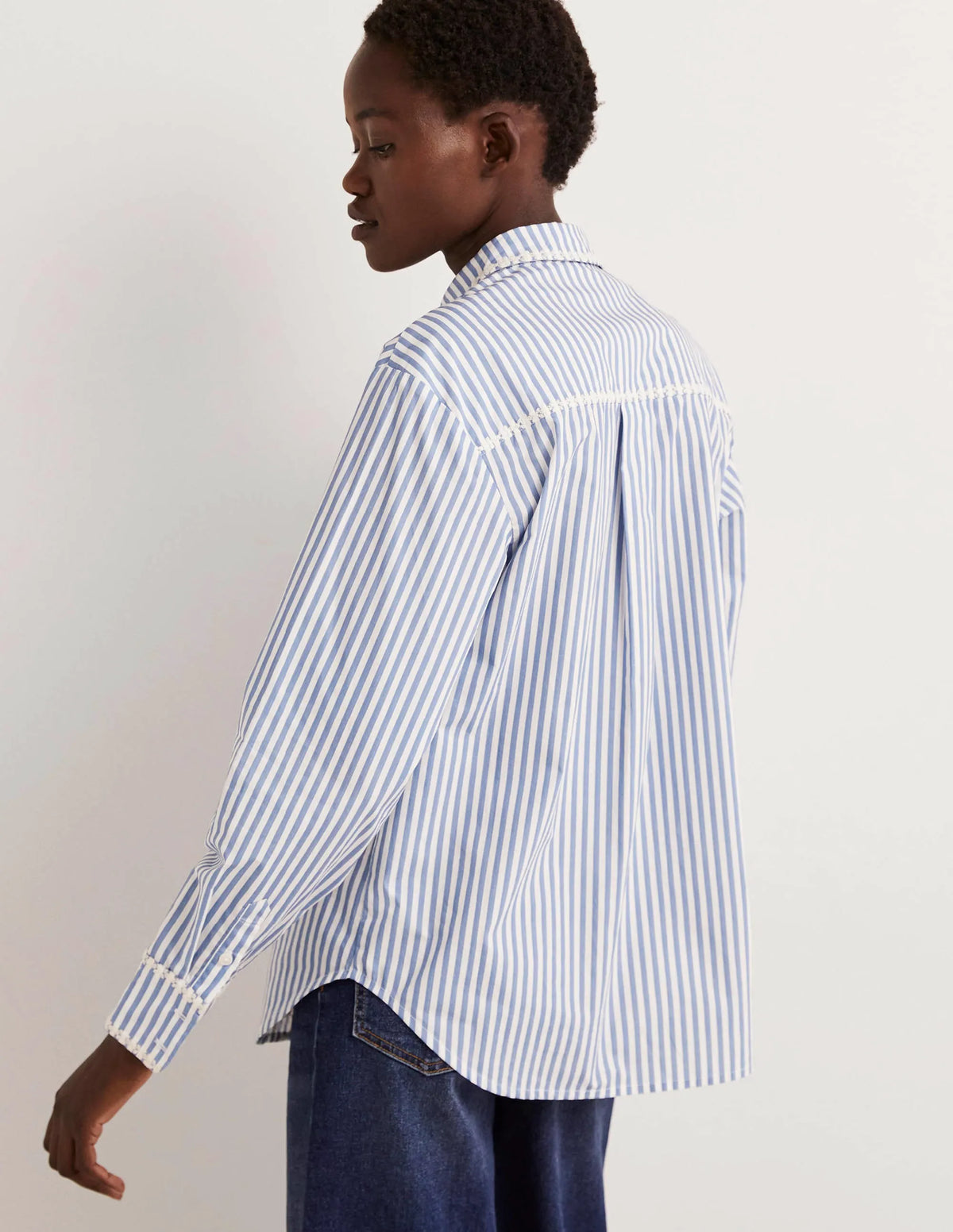 Relaxed Cotton Shirt-Ticking Stripe, Embroidered