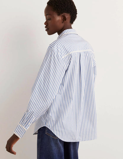 Relaxed Cotton Shirt-Ticking Stripe, Embroidered