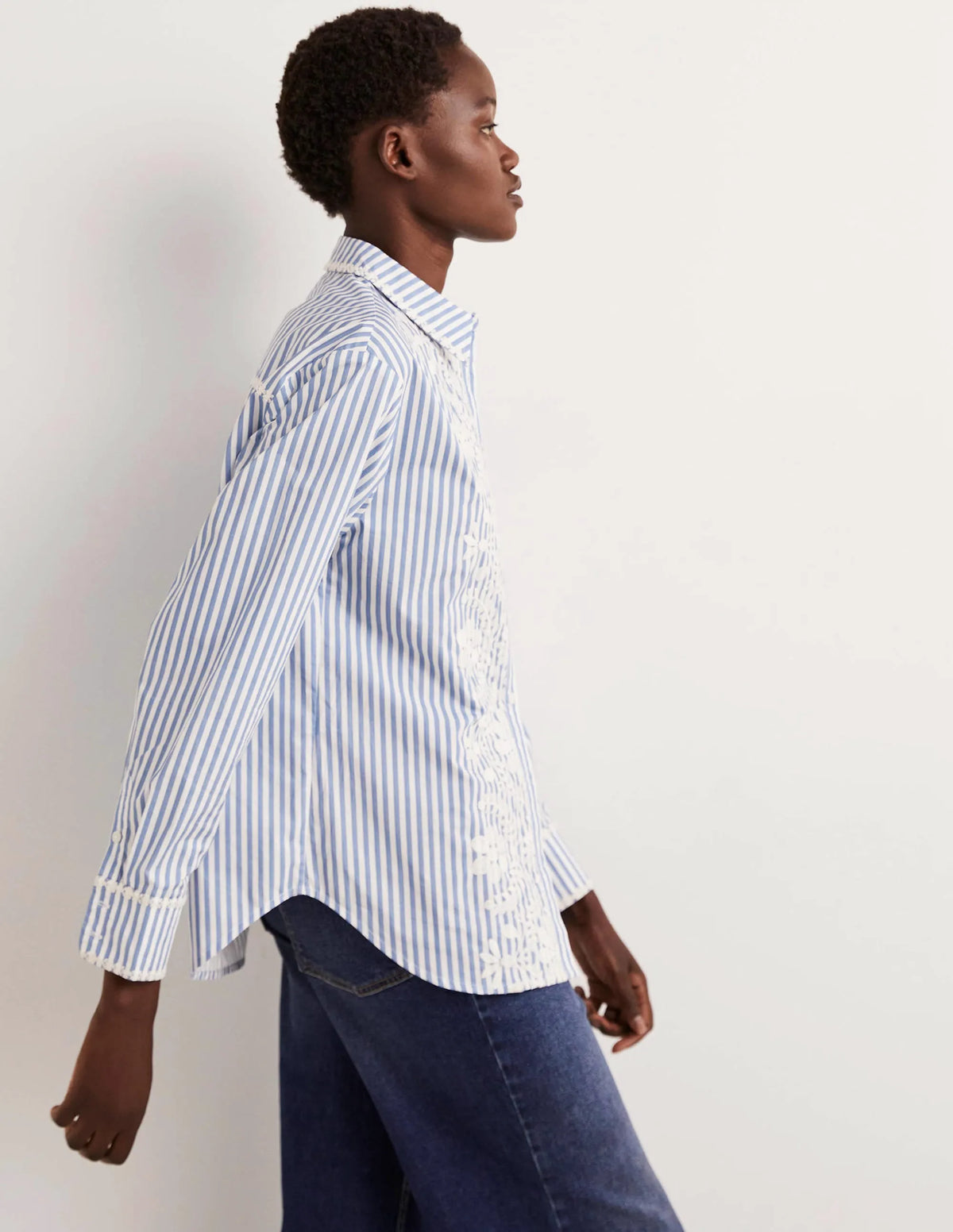 Relaxed Cotton Shirt-Ticking Stripe, Embroidered
