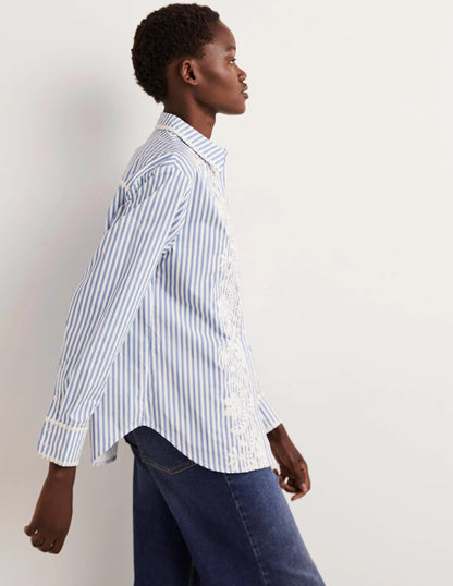 Relaxed Cotton Shirt-Ticking Stripe, Embroidered