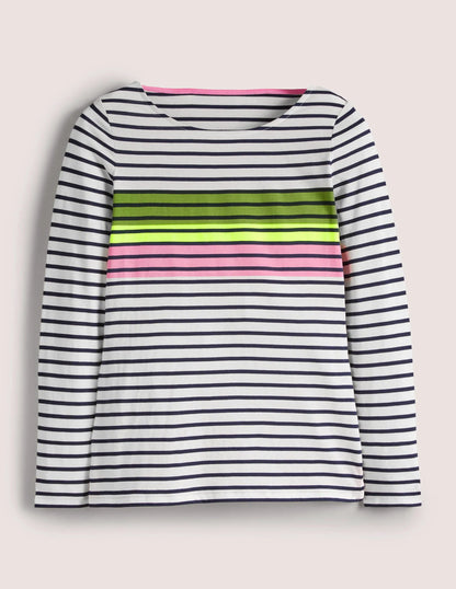Ella Long Sleeve Breton-Green/Prink Placement Stripe
