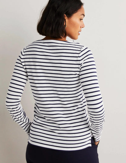 Ella Long Sleeve Breton-Green/Prink Placement Stripe