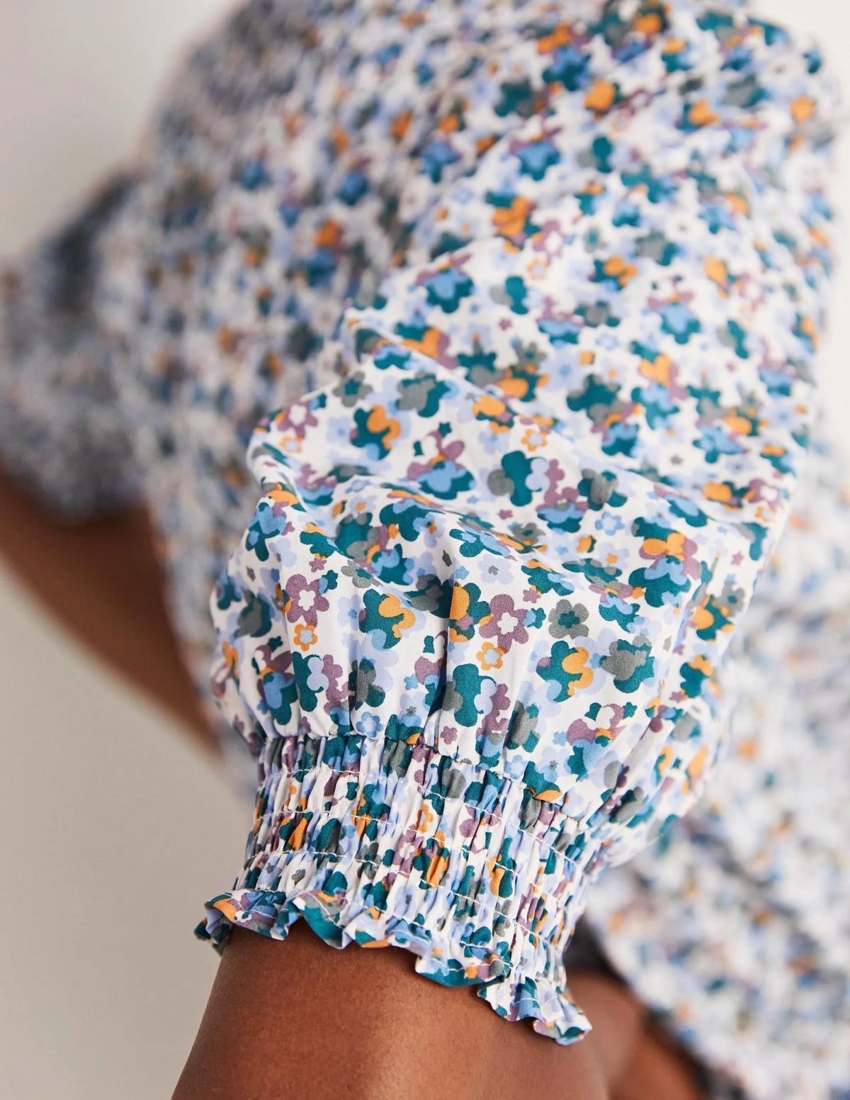 Short Sleeve Smocked Shirt-Blue, Abstract Cluster