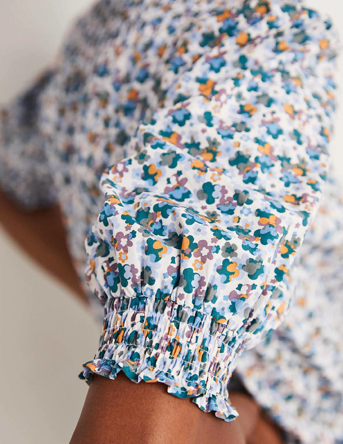 Short Sleeve Smocked Shirt-Blue, Abstract Cluster