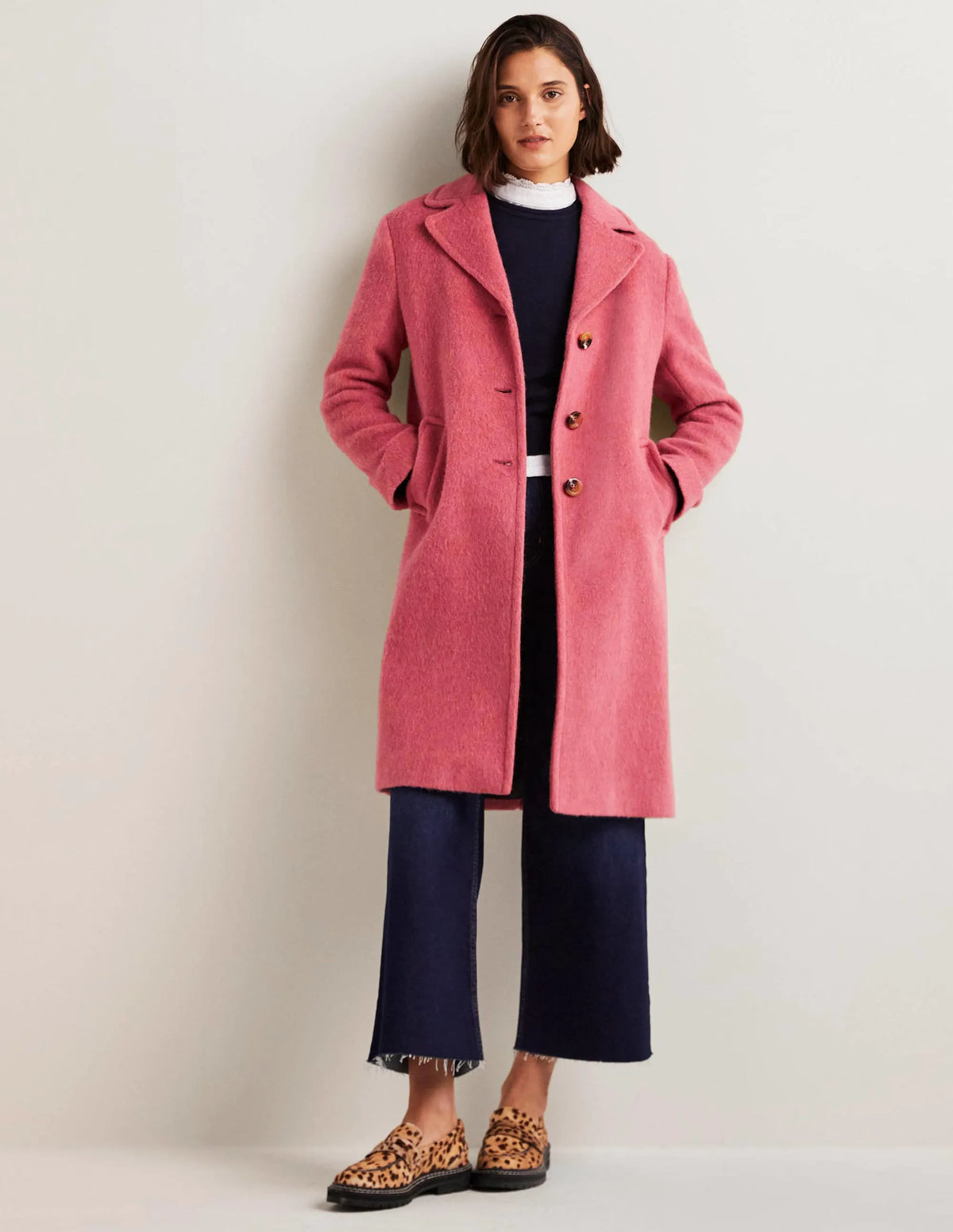 Wool Blend Collared Coat-Dusty Red
