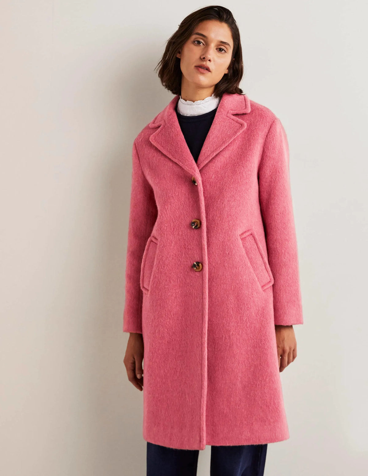 Wool Blend Collared Coat-Dusty Red