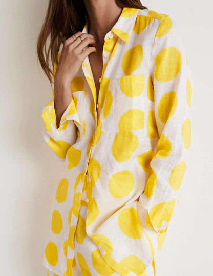 Linen Shirt-Lemon Fizz, Ikat Spot