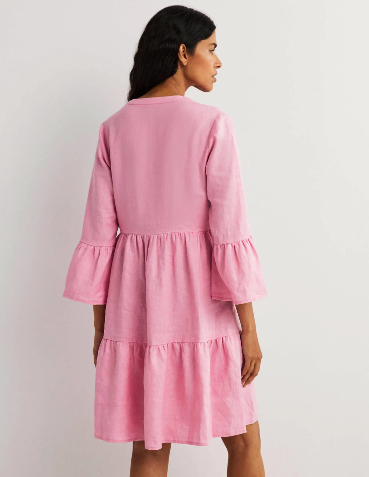 Relaxed Linen Tiered Dress-Cherry Blossom