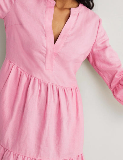Relaxed Linen Tiered Dress-Cherry Blossom