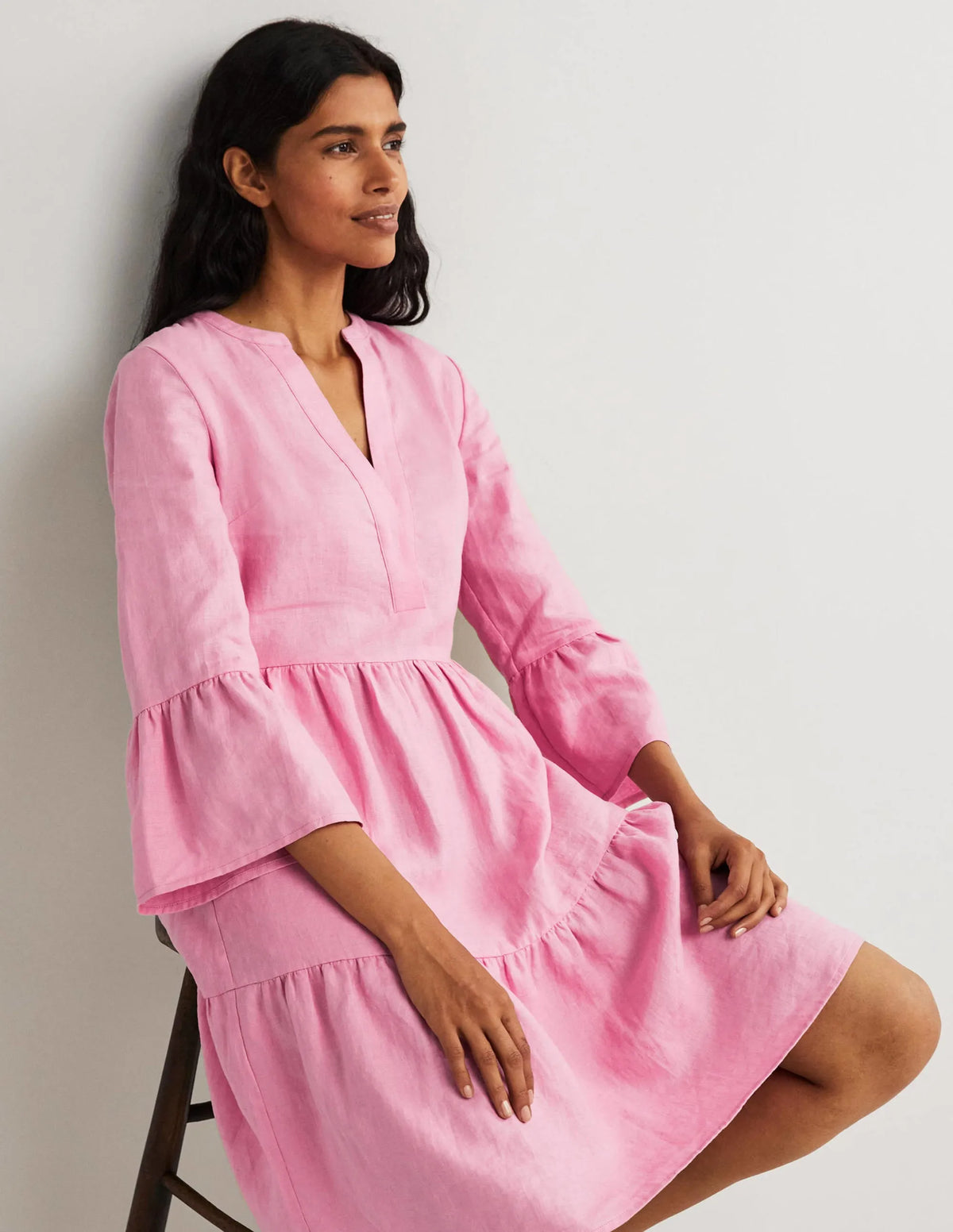 Relaxed Linen Tiered Dress-Cherry Blossom