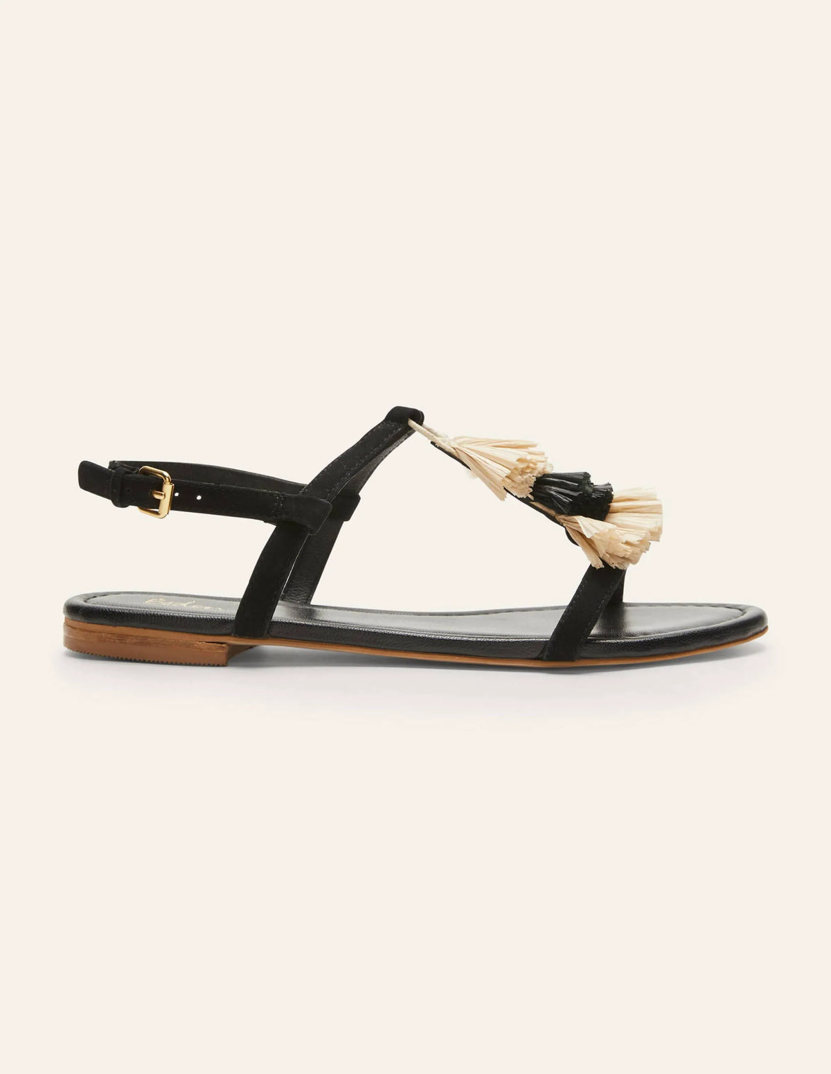 Sarah Fringe Flat Sandals-Black