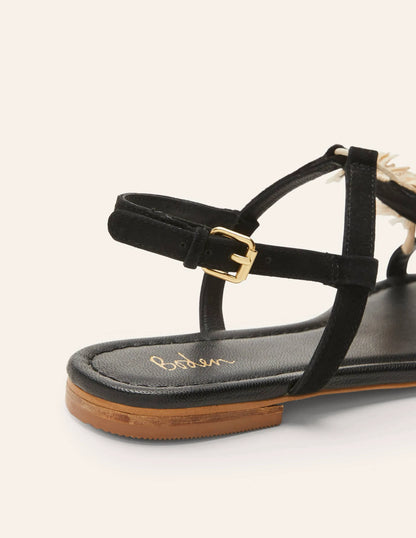 Sarah Fringe Flat Sandals-Black
