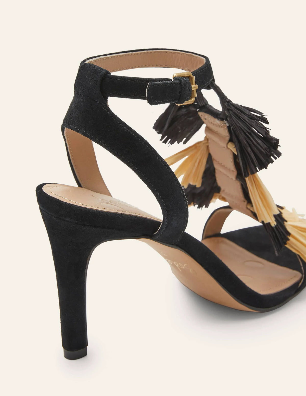 Sarah Fringe Heeled Sandals-Black