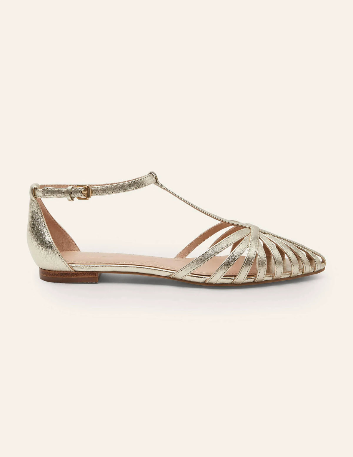 Tess Cage Flat Sandals-Pale Gold Metallic