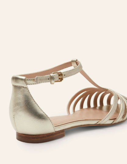 Tess Cage Flat Sandals-Pale Gold Metallic