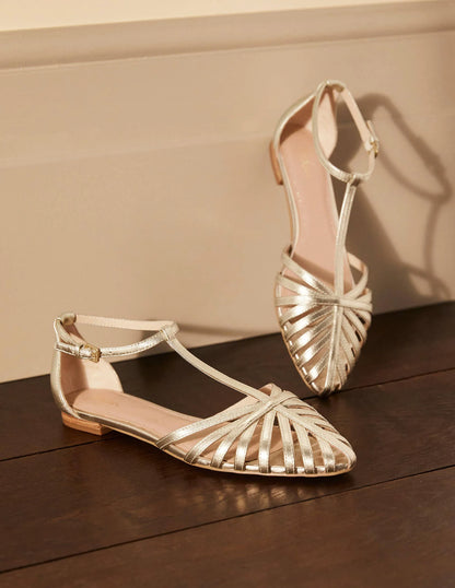 Tess Cage Flat Sandals-Pale Gold Metallic