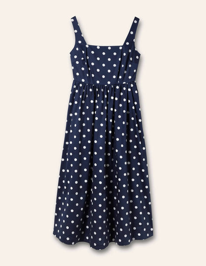 Violet Square Neck Midi Dress-Navy, Regular Dot