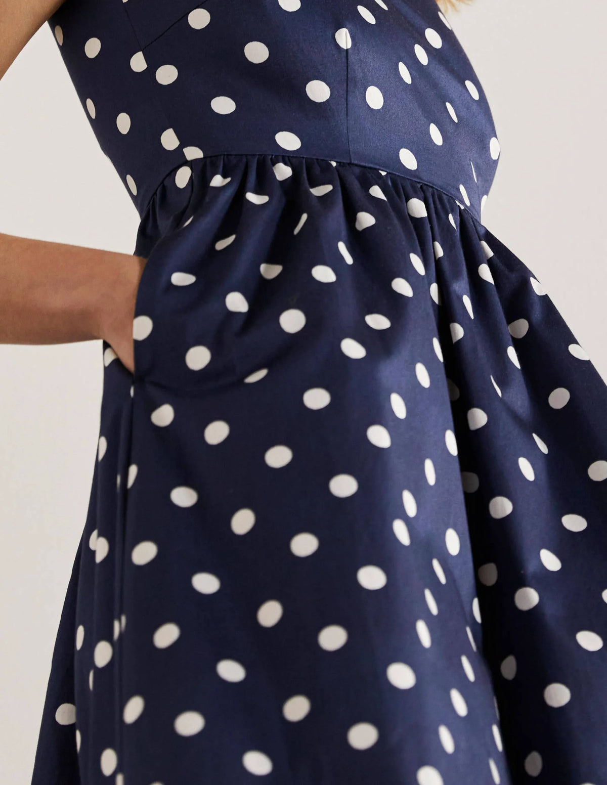 Violet Square Neck Midi Dress-Navy, Regular Dot