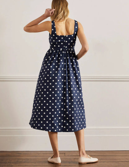 Violet Square Neck Midi Dress-Navy, Regular Dot